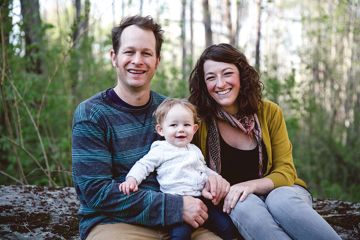 Jonathan, Josie, and Kate Mess outside their home in Midcoast Maine. Photograph by Erin Little, May 2015.