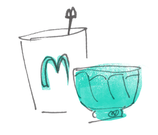 Teabowl and corporate cup doodle by Elenor Wilson, 2016.