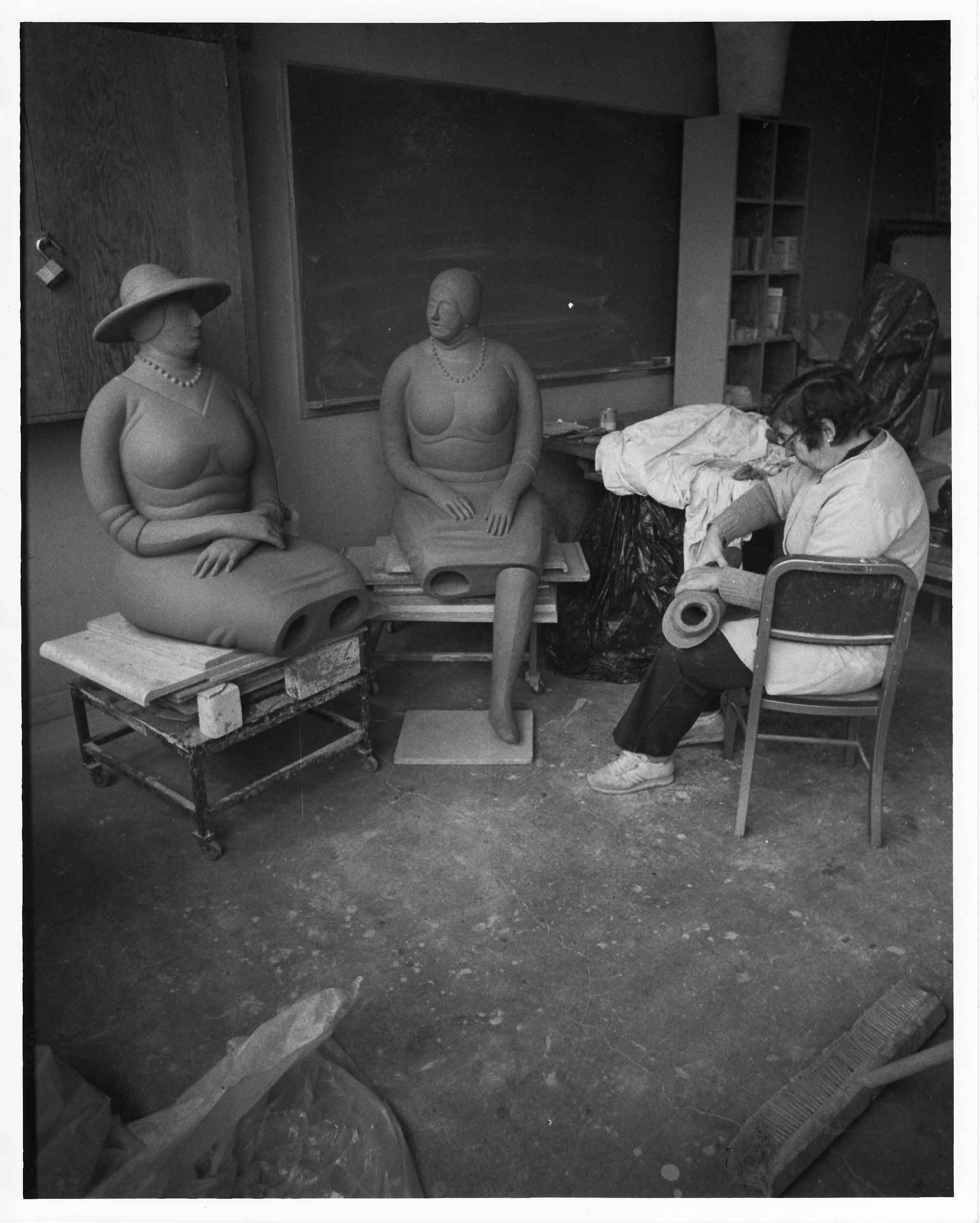 Ruth Rippon in her academic studio working on her Pavillions commission, c. 1980. Photo credit, Earl Fox.
