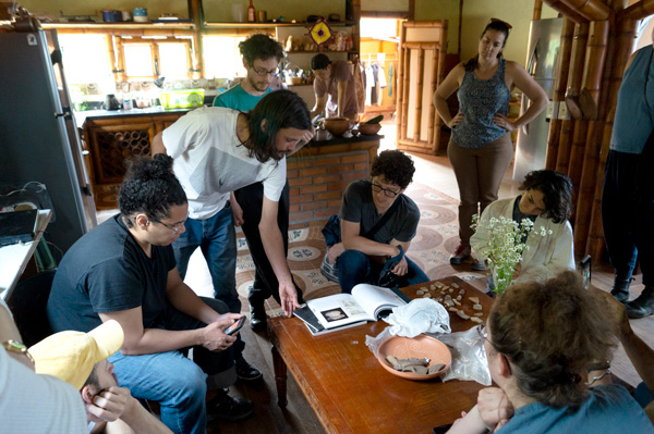 Alfred University students and colleagues in Isaza’s studio; clockwise from bottom left: Sebastian Monttaño, Khalil Robert Irving, Santiago Isaza, Andrés Monzón-Aguierre, Jinsik Yoo, Jan Lotter, Brooke Cassion, Amara Abdal-Figueroa.