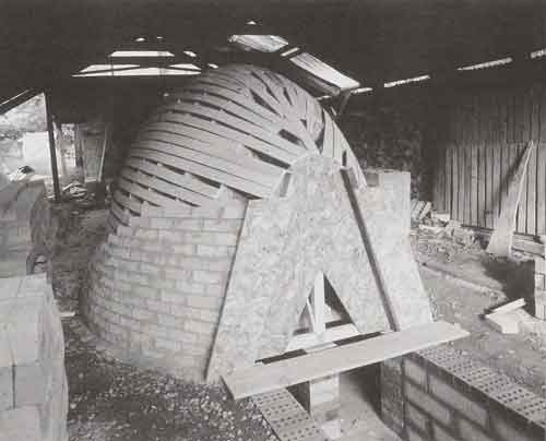 Building 300 cu. ft. kiln at Duck Pool Cottage, 1994.