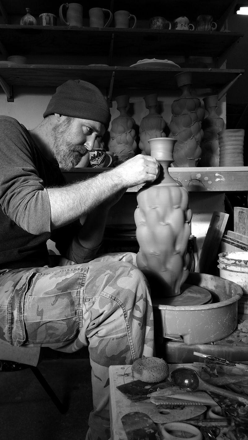 Eric Botbyl throwing pots for the Michiana Pottery Tour, 2015. Photograph by Andrew Clark.