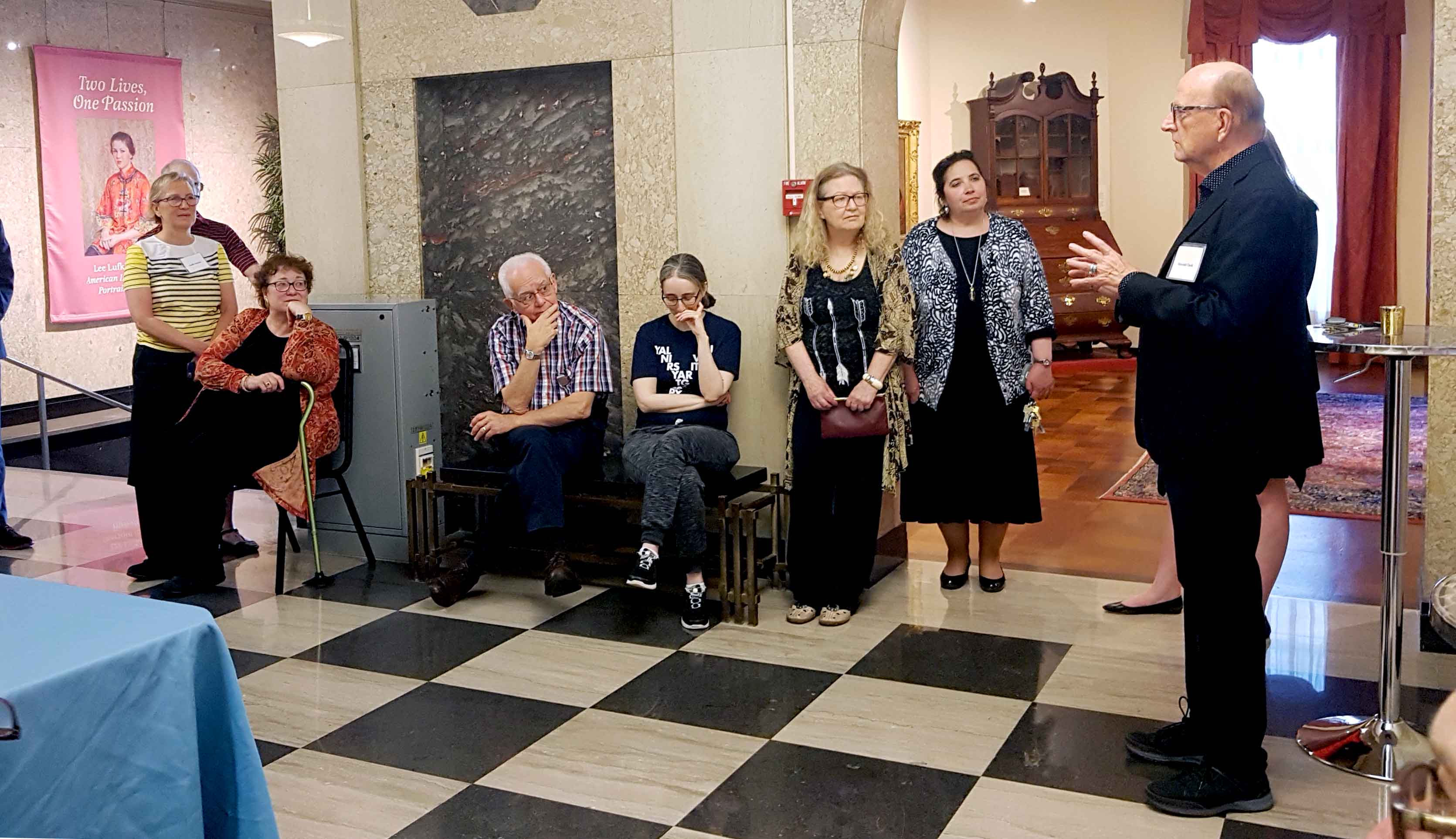 Donald Clark, right, speaks at the opening of an exhibition of his collection at The Springfield Museums, June 2018.