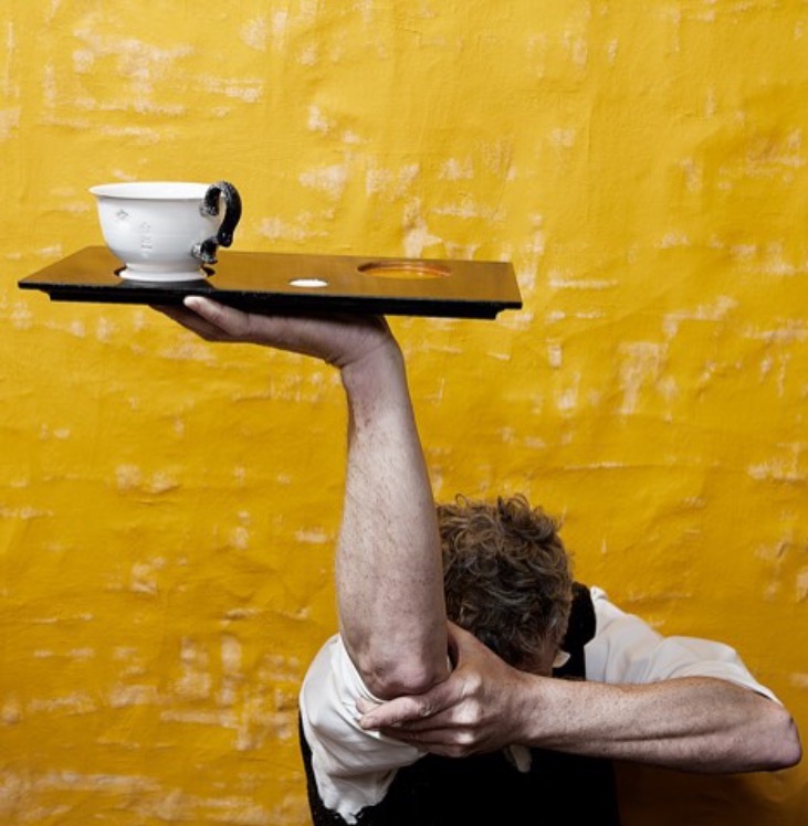 Steve Harrison at the opening of his solo show, &quot;Cup Board.&quot; Photograph by Richard Cannon.