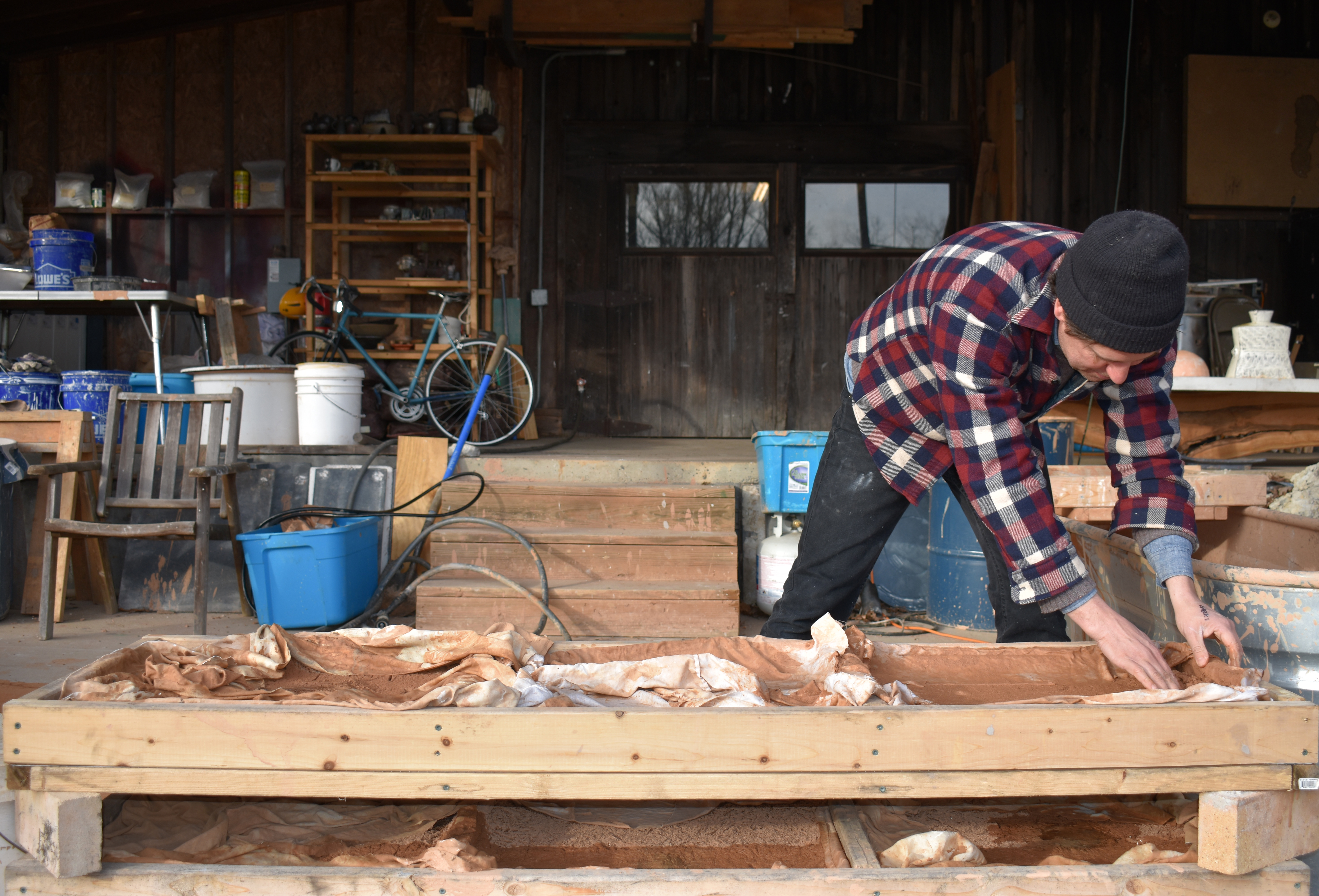 Jason Hartsoe outside of his Penland studio, January 2020. Photo Credit: Madalyn Wofford.