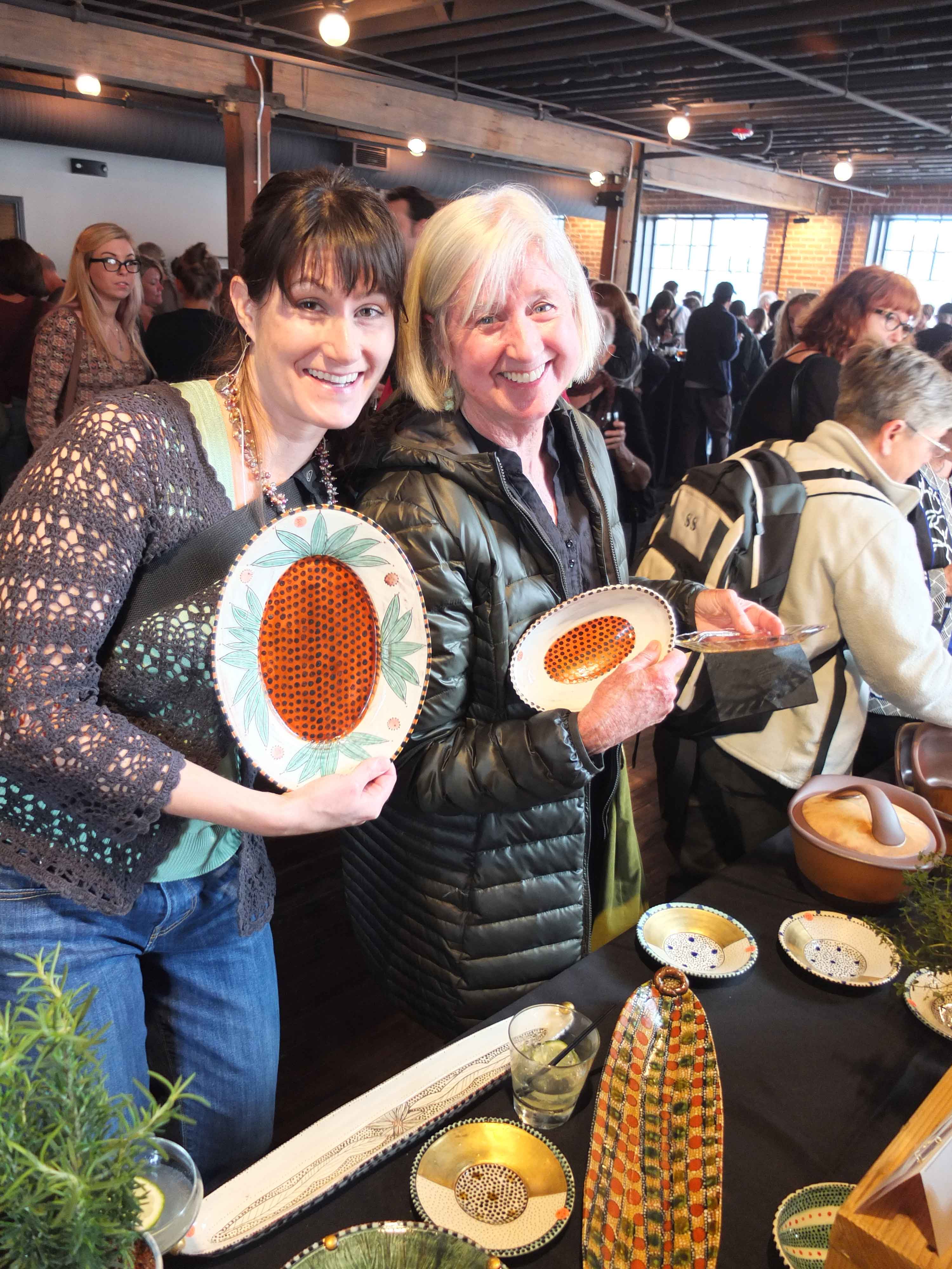 Guests with Gail Kendall&#039;s pots, photo by Hollis Engley