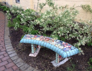 Eco-plaza mosaic bench detail at Perkins Art Center-Collingswood.