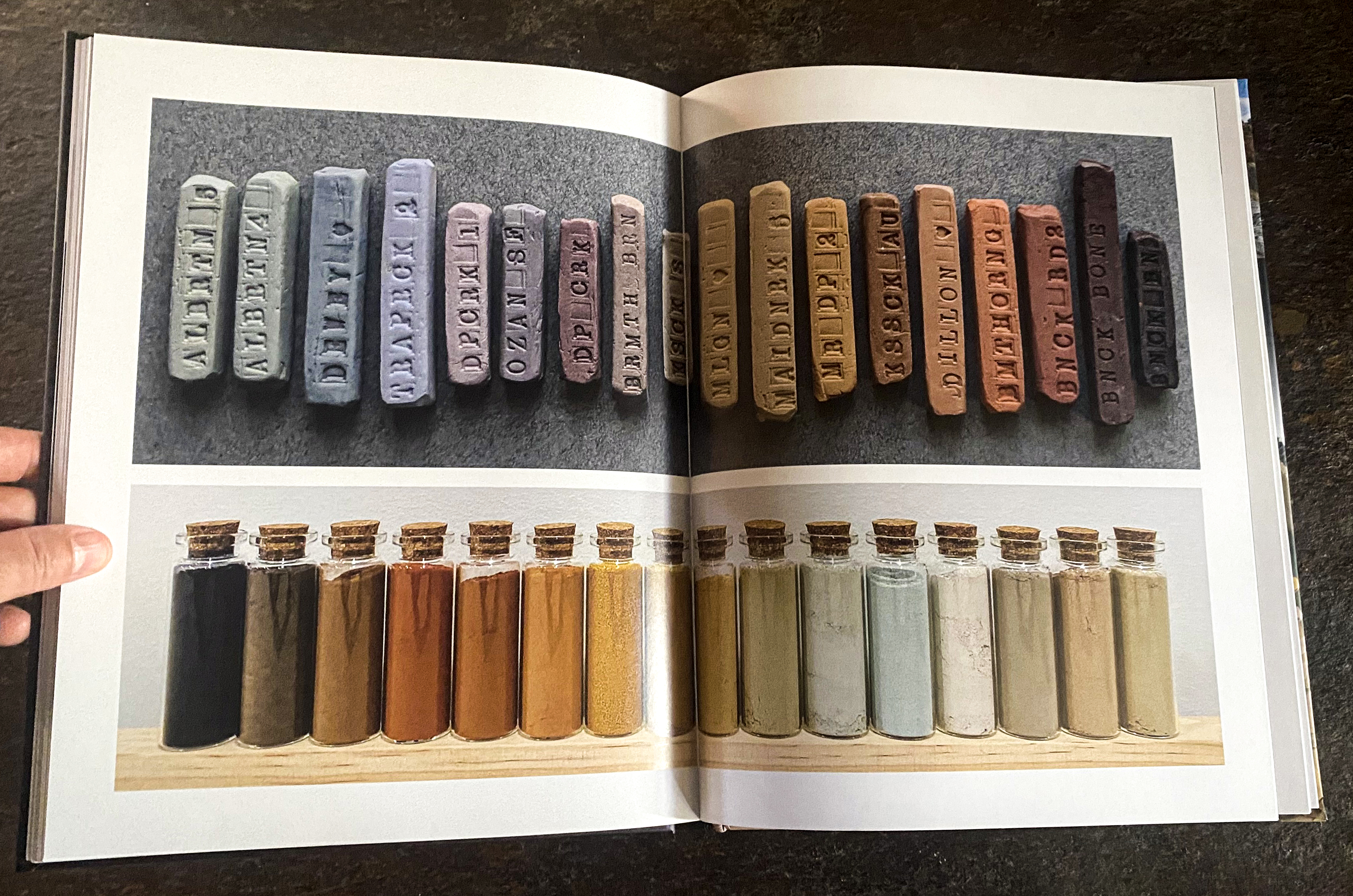 Wild Clay, by Matt Levy, Takuro Shibata, and Hitomi Shibata, 2022, page 90-91 featuring local pigments found by K. Jodi Gear.