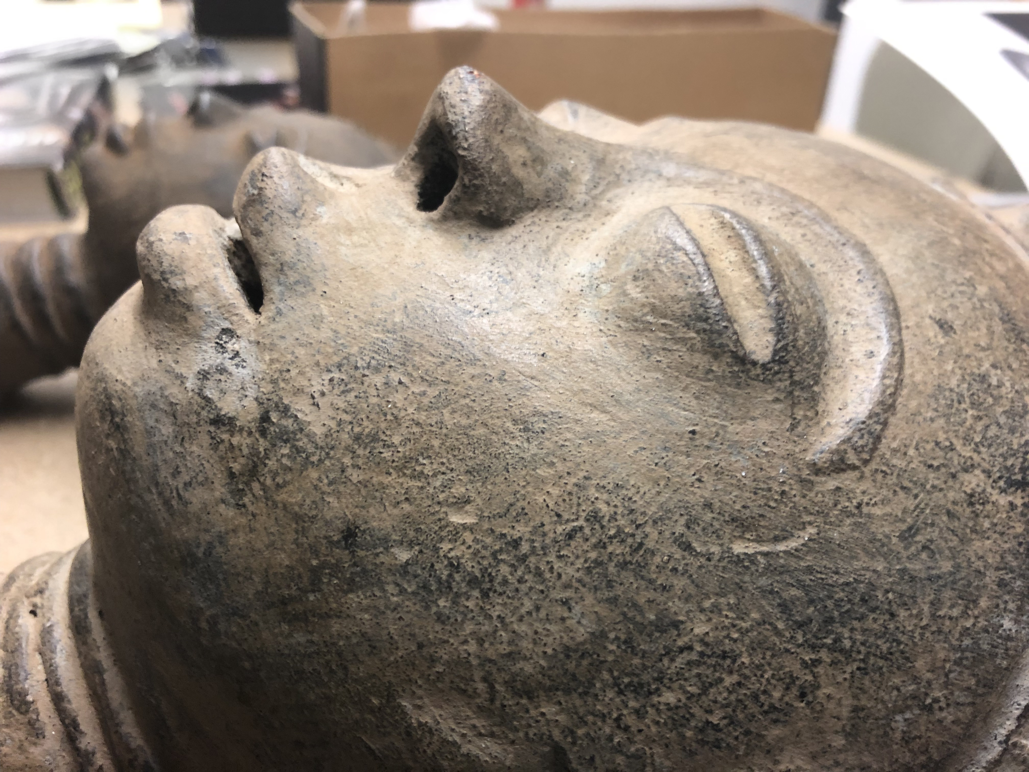 Artist Once Known, Memorial Head, circa 17th–mid-18th century. Ghana. Akan peoples. Terracotta, slip. Collection of Cheryl Olkes Collection at Chatham University. Photo by Chenoa Baker.