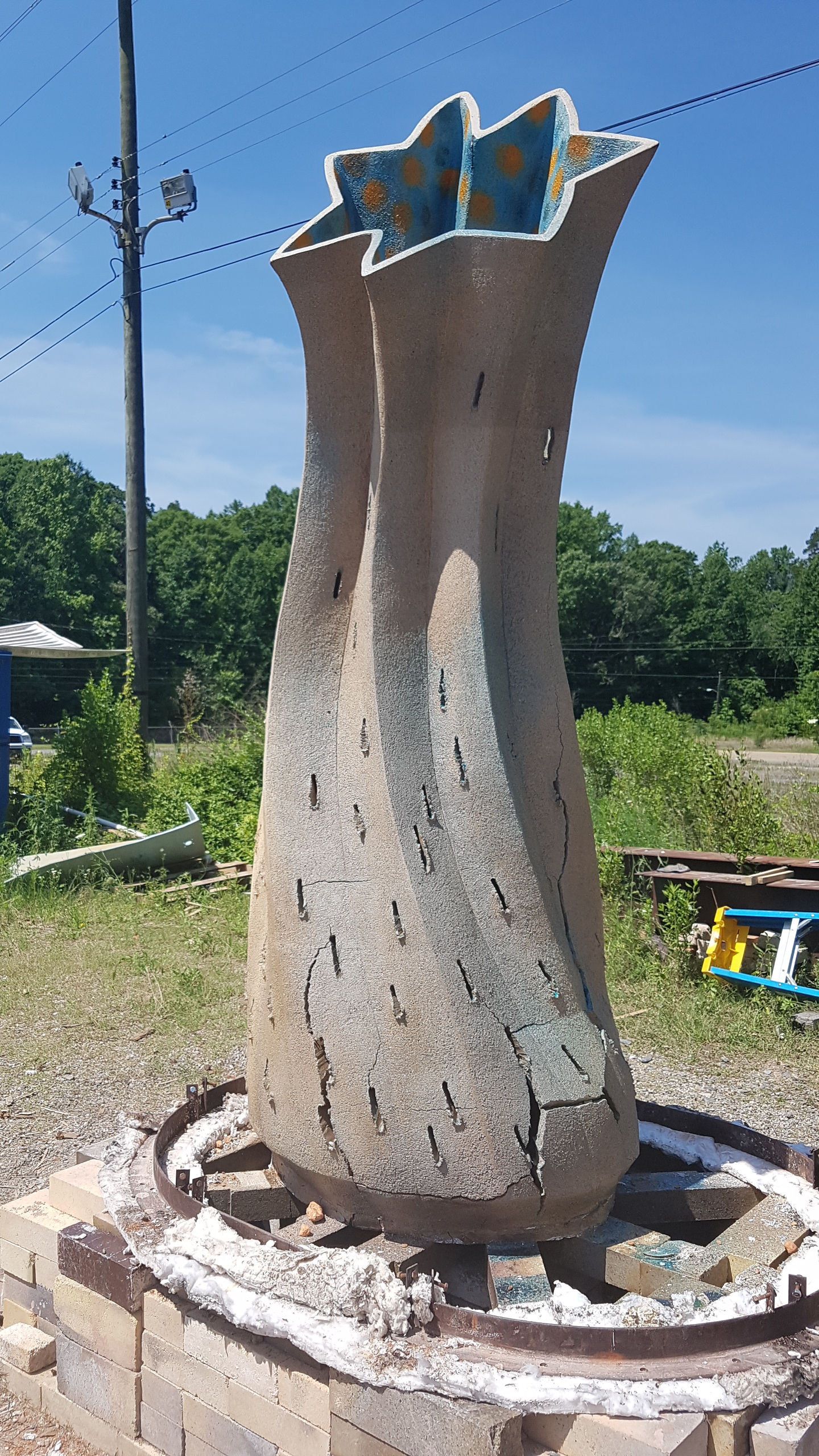 Ingrid Allik&#039;s finished fire sculpture for STARworks, Seagrove, NC, 2017.