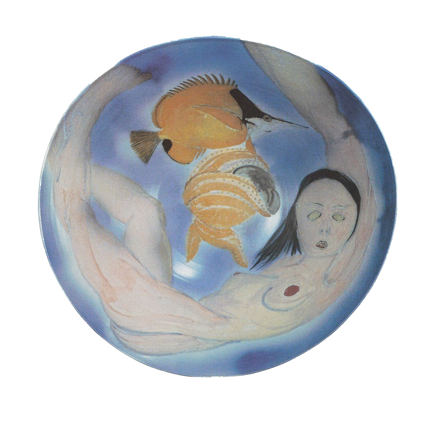 Norm Schulman. &quot;From the Reef&quot; series, 1981. Engobe-painted, salt-glazed porcelain, 20 in.