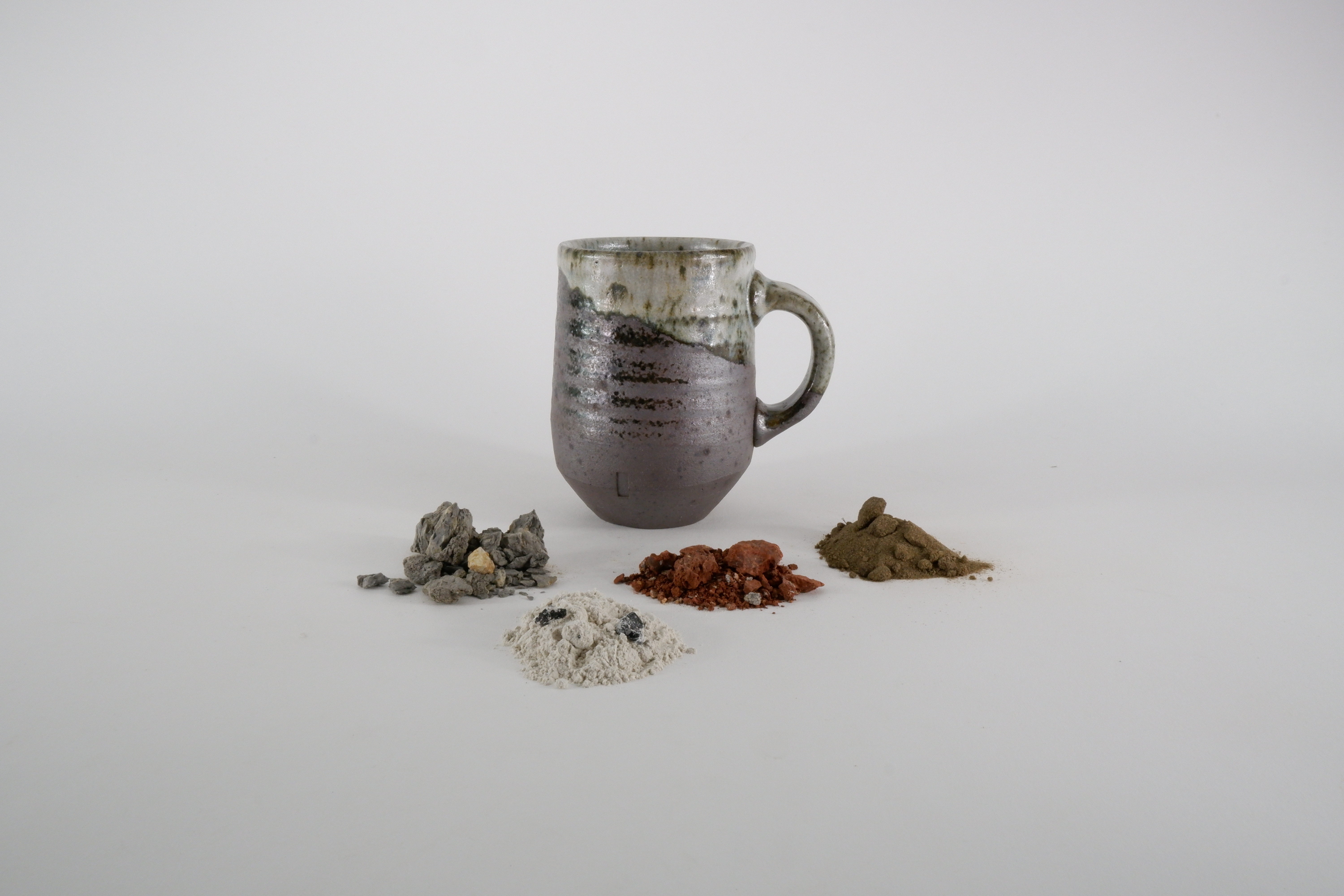 The four local materials it took to make this mug, no industrial materials required.