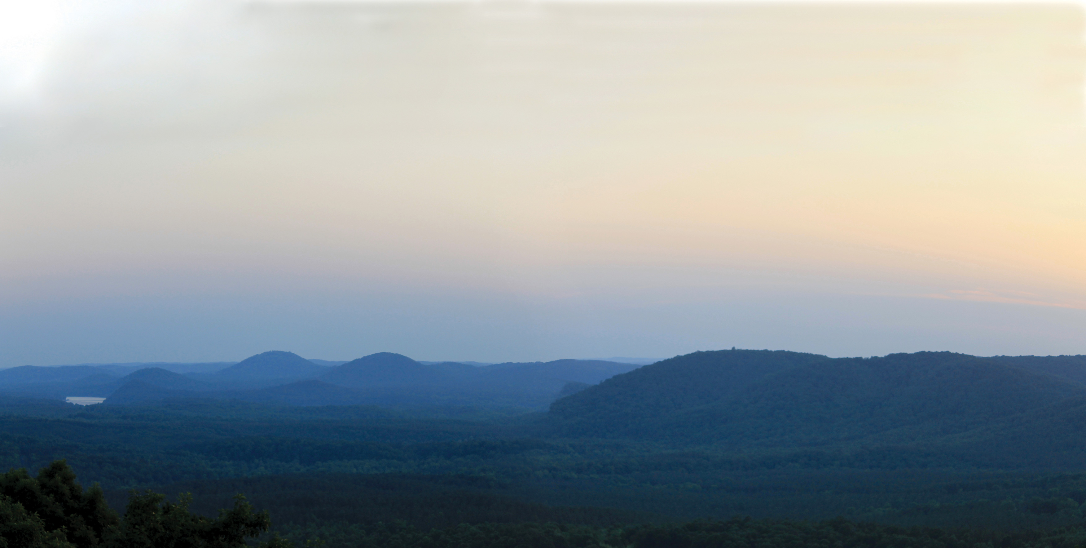 Panorama of Morrow Mountain State Park and Uwharrie Mountains, North Carolina.