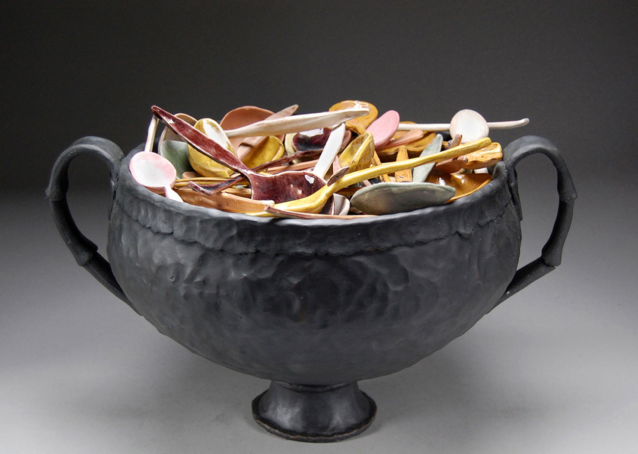 Stone Soup Spoon Theory, 2015. Hand-built earthenware with terra sigillata and glaze, 10 x 16 x 12 in.