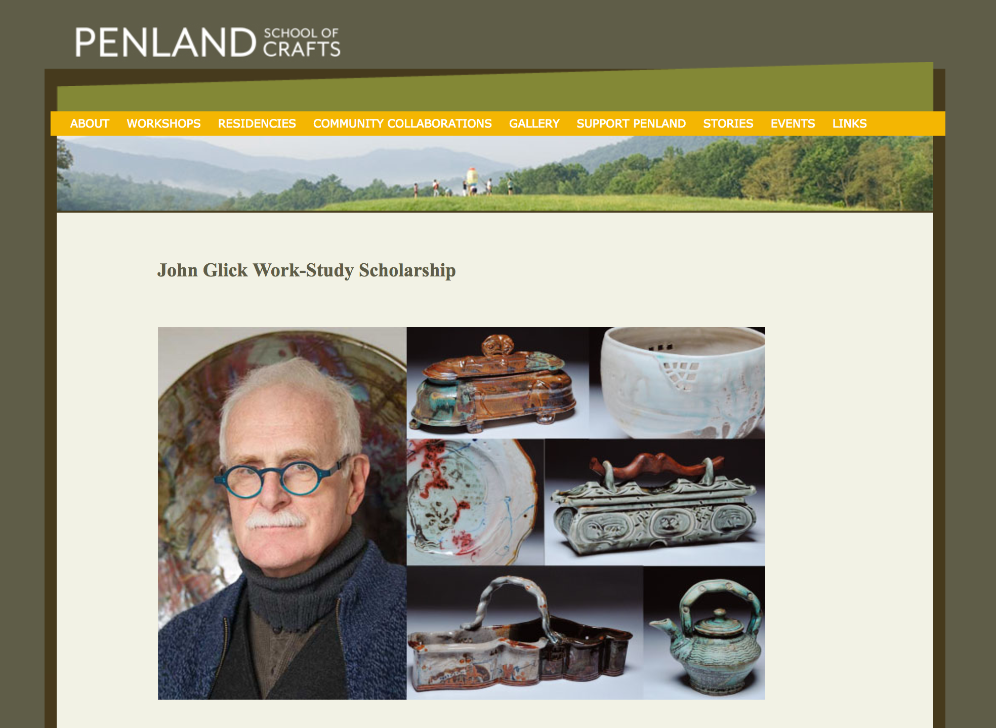 John Glick, Penland School Work-Study Scholarship