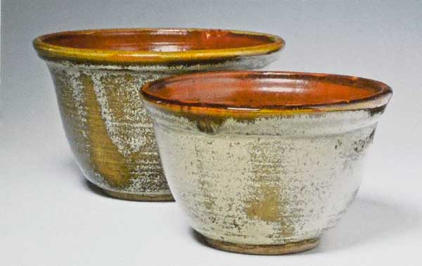 Suzanne Staubach. Two Bowls, 2013. Stoneware. Wheel-thrown. Two bowls with rolled rims, once-fired with high clay content glaze. 5 x 8.25 in. and 4.5 x 7 in. 
