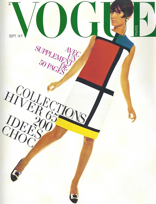 Vogue Paris Magazine Cover featuring Yves Saint Laurent&#039;s Mondrain Dress