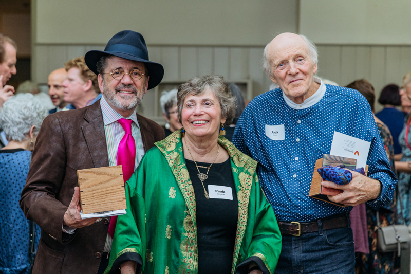 Left to Right: Wayne Higby, Paula Wonokur, Jack Troy, 2018. Photo courtesy of Watershed Center for the Ceramic Arts.