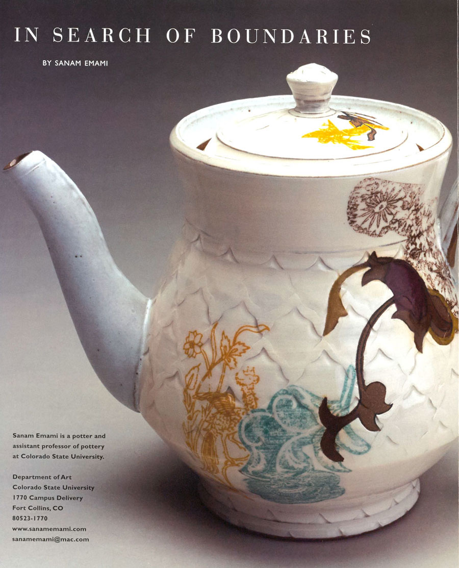 Teapot, 2010. Dark Stoneware, silk-screened transfers, h 8 in. All photographs by Joe Mendoza.