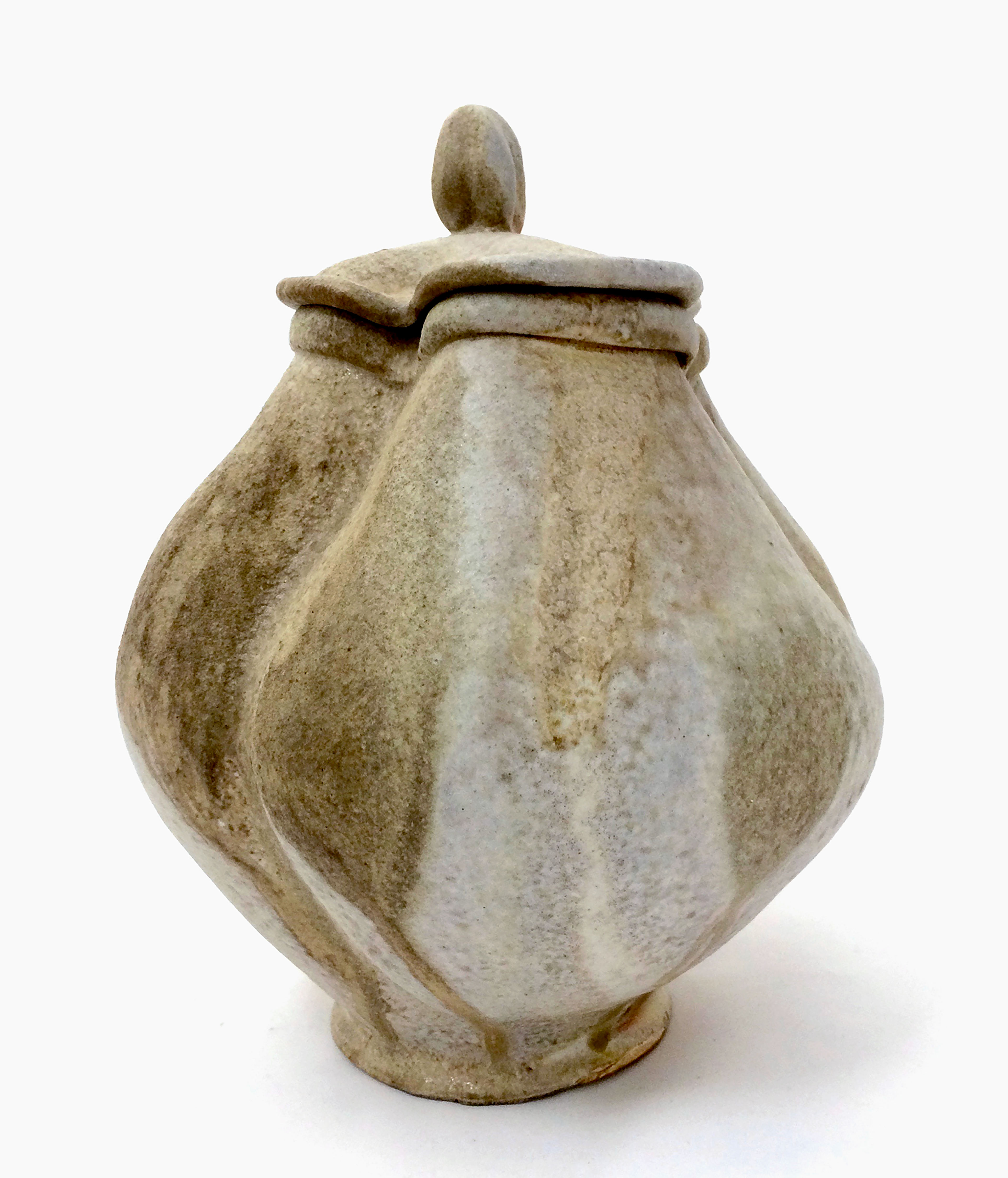 Hannah Meredith. Lavender Lidded Jar, 2015. Wood-fired white stoneware, Cone 12. 12 x 10 in. Photo by artist.