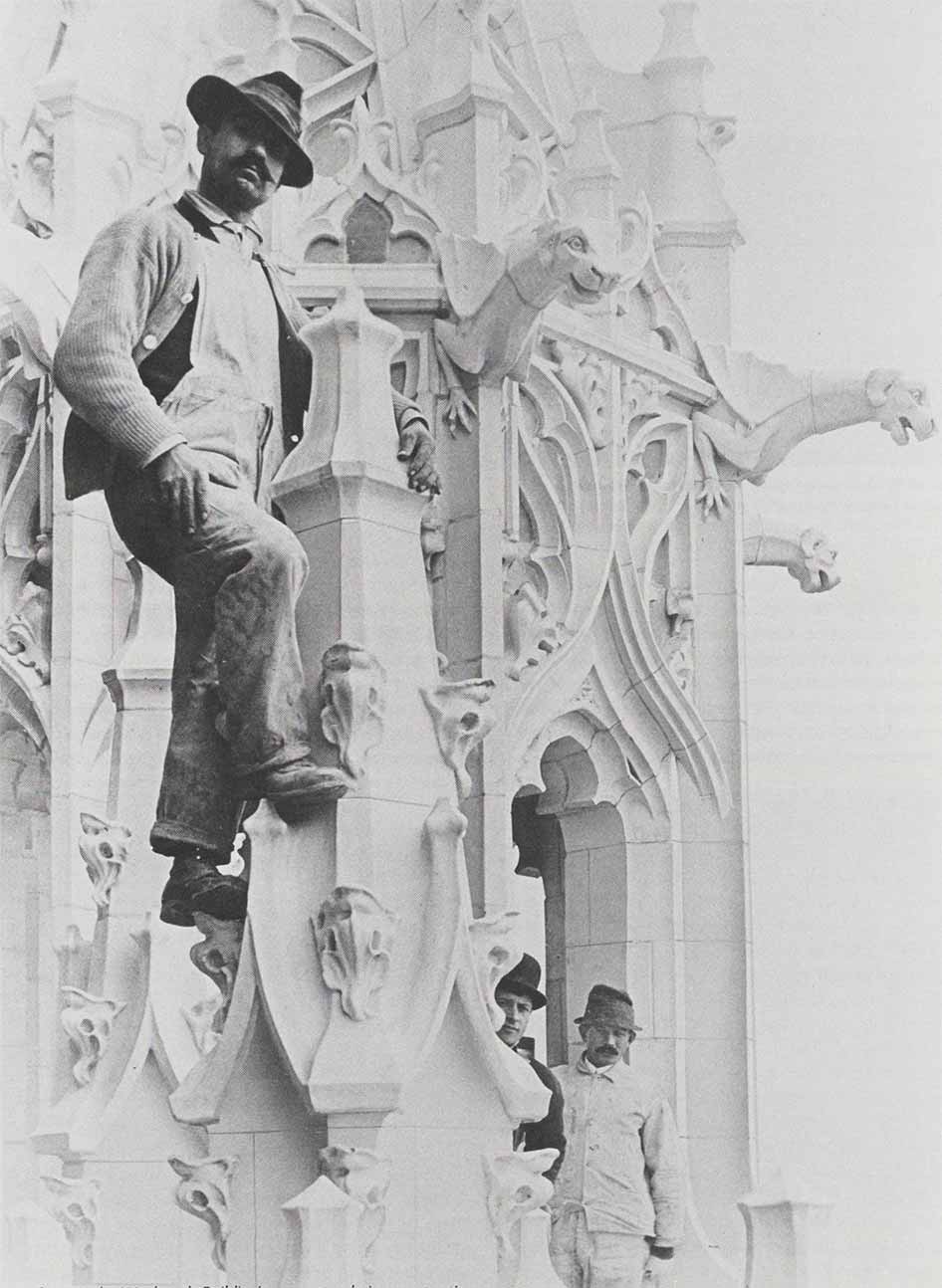 Workers on the Woolworth Building's terra cotta construction