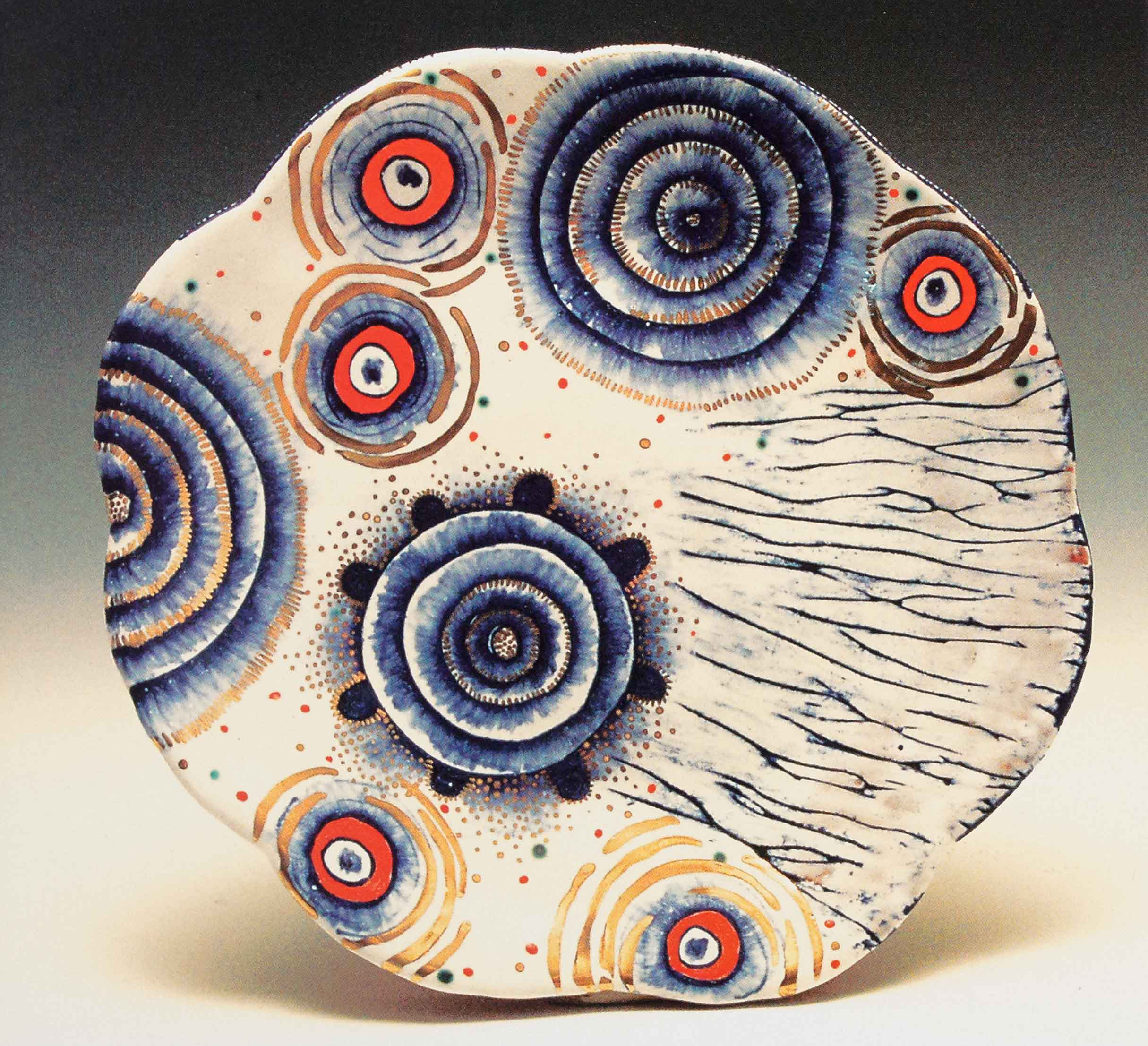 Static Lunch Plate, 2007. Terracotta, maiolica, luster, glass enamels.