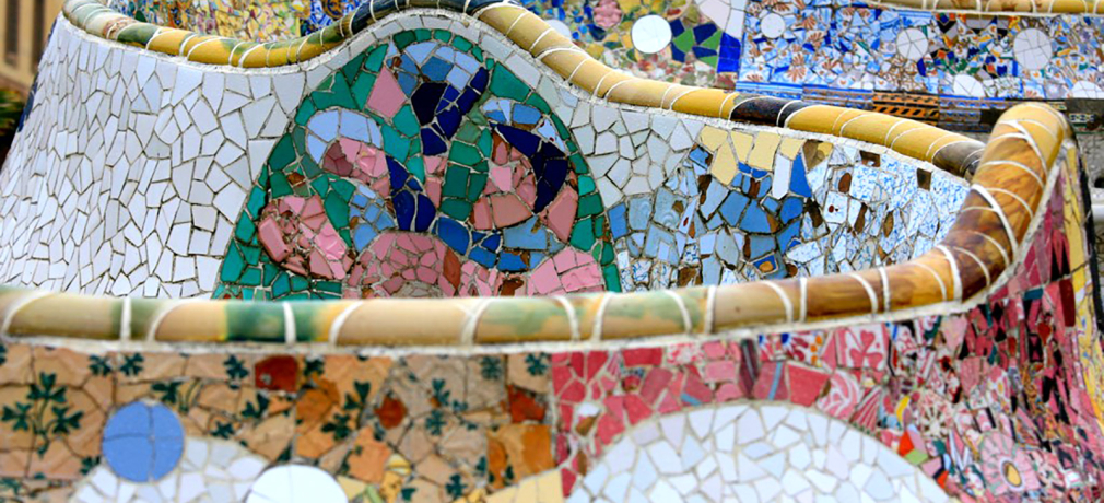 Detail of the Park Guell mosaics by Antoni Gaudi and Josep Maria Jujol i Gilbert, built 1900-1914. Photograph by Alex Proimos.
