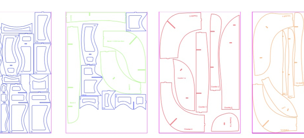 Cut Sheet Layout for the components of the interior of the Artstream 2.0.