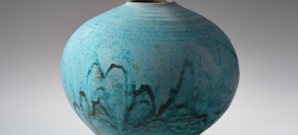 Otto Heino. Vase, 1996. Porcelain with copper-turquoise glaze. 9.75 x 11.75 in.