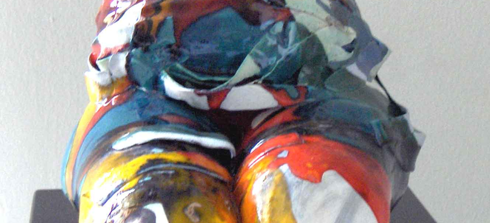 Olgu Sümengen Berker. Untitled, 2007. White clay, colored glazes, fired to 1040 C., 24 x 12 x 22 in. Photo by artist. 