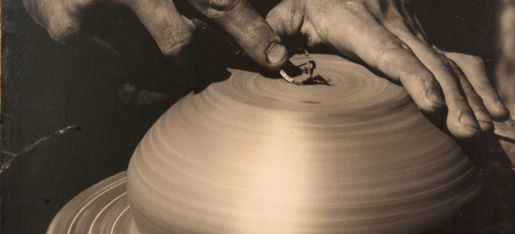 Harrys Hands centering clay, 1950s. Photographer unknown.