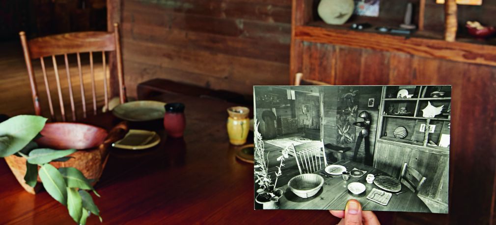 Living room of Blunk home, circa 1985 and 2018. Photo Credit: Daniel Dent, Concept; Åbäke, Copyright: JB Blunk Collection