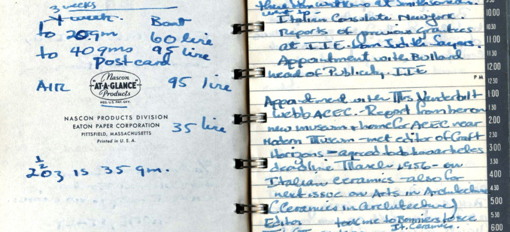 Joan Watkins's appointment book from her travels in Italy, 1955-6.
