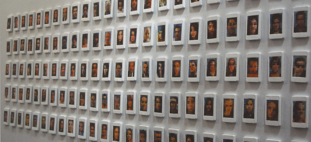 iPhone Portrait Series, 2007-8. Installation view, each piece 4.5 x 2.5 in.