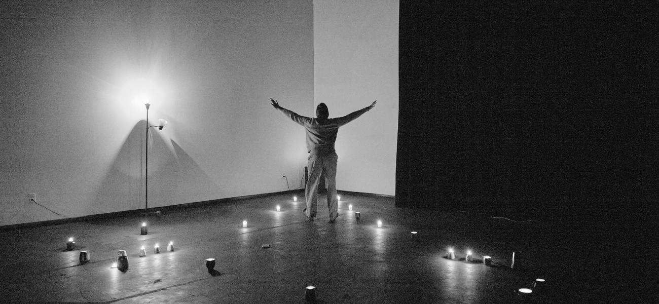Project Cup. Movement Workshop, Oscar performs an interpretation of making Cuban coffee. Photograph by T. Maxwell Wagner