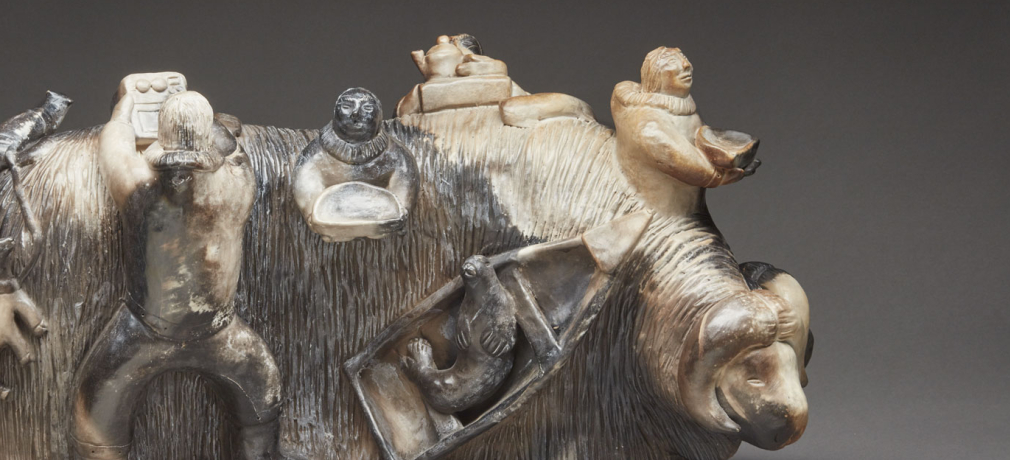Roger Aksadjuak, Shaman’s Muskox, date unknown. Smoke-fired ceramic, in the collection of Marnie Schreibe.