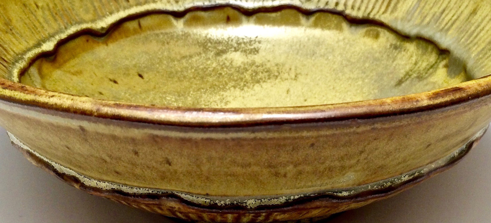 S.C. Rolf, large open bowl, wheel thrown, slip decoration, high fire reduction