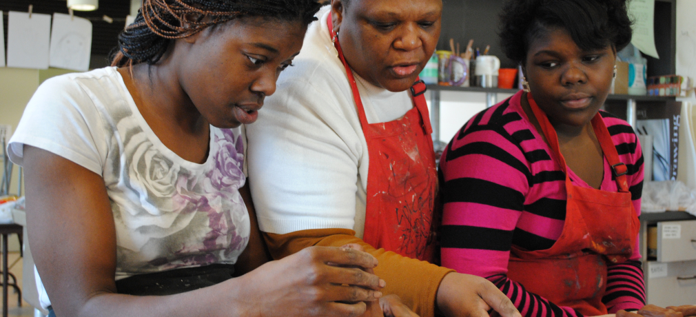 Sallah Jenkins and her students at Baltimore Clay Works.