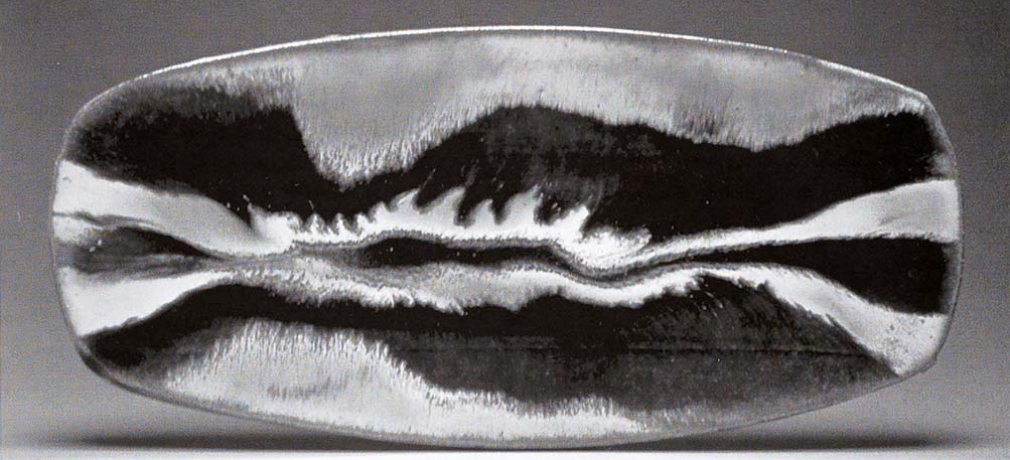 Ceramic Slab. Corn-stalk ash and glaze with copper and creek clay glaze. 22in.