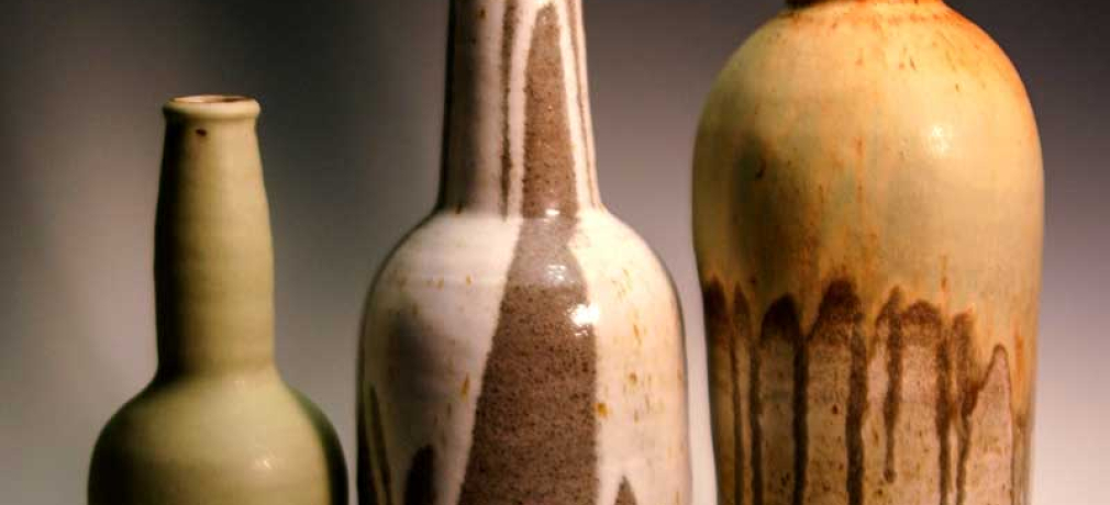 Daniel Beck, Waterford School, Sandy, Utah. Three Bottles, 2014. 9x18x19 in. Stoneware, Cone 10. Winner of three awards at the 17th Annual National K-12 Ceramics Exhibition, Milwaukee, Wisconsin.