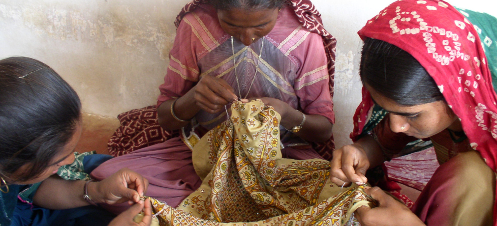 Tribal women of Kutch embroidering garments. Photo by author.