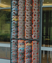 Susan Tunick and Christine Jetten. Threaded Bricks, 2014. Extruded, glazed bricks on a steel frame, 90 x 39 x 2 in. Photograph by author.