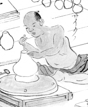 A workshop making teapots in Shigaraki, 1872. 