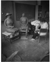 Ruth Rippon in her academic studio working on her Pavillions commission, c. 1980. Photo credit, Earl Fox.