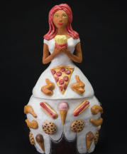 Goyette, Junk Food Bride, 2009. Handbuilt ceramic sculpture with mixed media. 21 x 13 x 13 in.