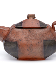 Mark Pharis. Teapot, 2015. Handbuilt earthenware, terra sigallata, woodash glaze with Mason stain 6600 (a chrome bearing black), Cone 04.