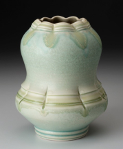Aysha Peltz, Green Vase, 2016. 10 x 6 in. Wheel-thrown and altered. Cone 10 oxidation.