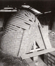 Building 300 cu. ft. kiln at Duck Pool Cottage, 1994.