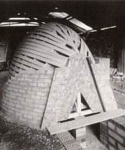 Building 300 cu. ft. kiln at Duck Pool Cottage, 1994.