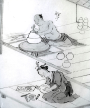 A workshop making teapots in Shigaraki, 1872. 